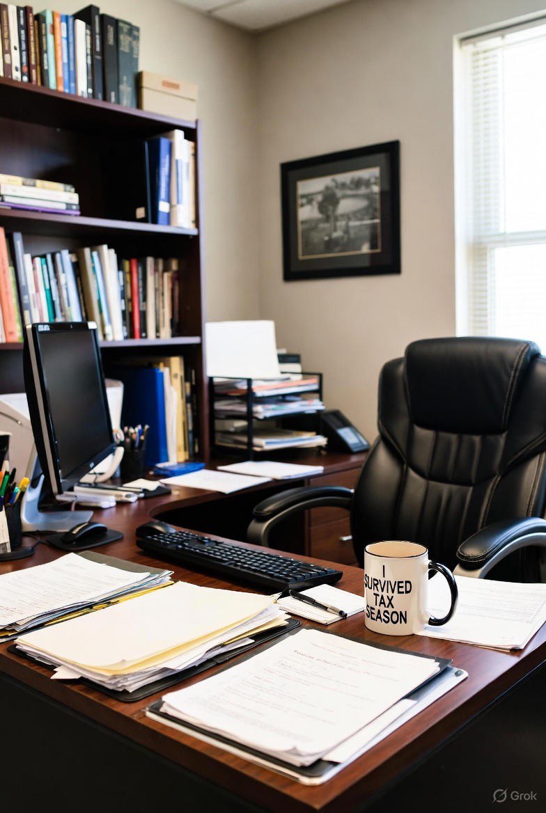 “I Survived Tax Season with Riley, Stubbs & Cato” Ceramic Mug – 11 oz